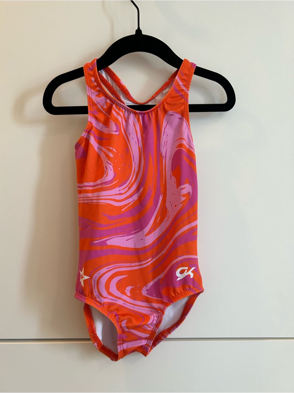 GK Kids Orange and Pink Swirl Gymnastics Leotard - Size Childโs Small